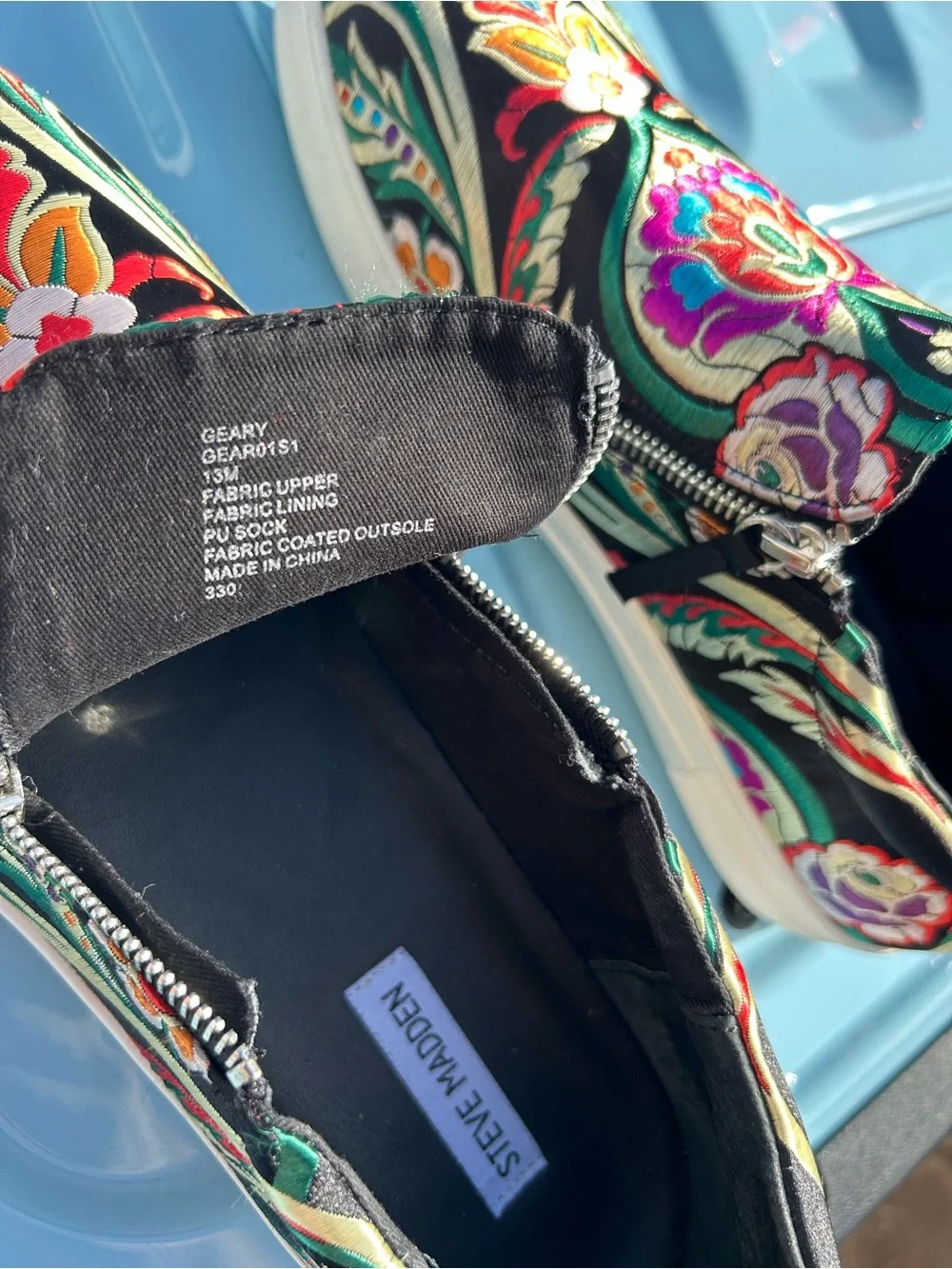 Steve Madden Black Slip-On Sneakers with Multicolor Floral Embroidery